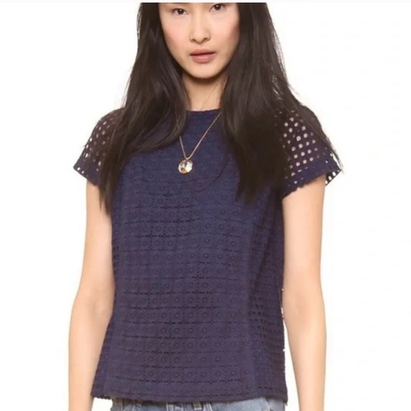 Madewell Navy Blue Eyelet Lace Tee Medium - Picture 8 of 9